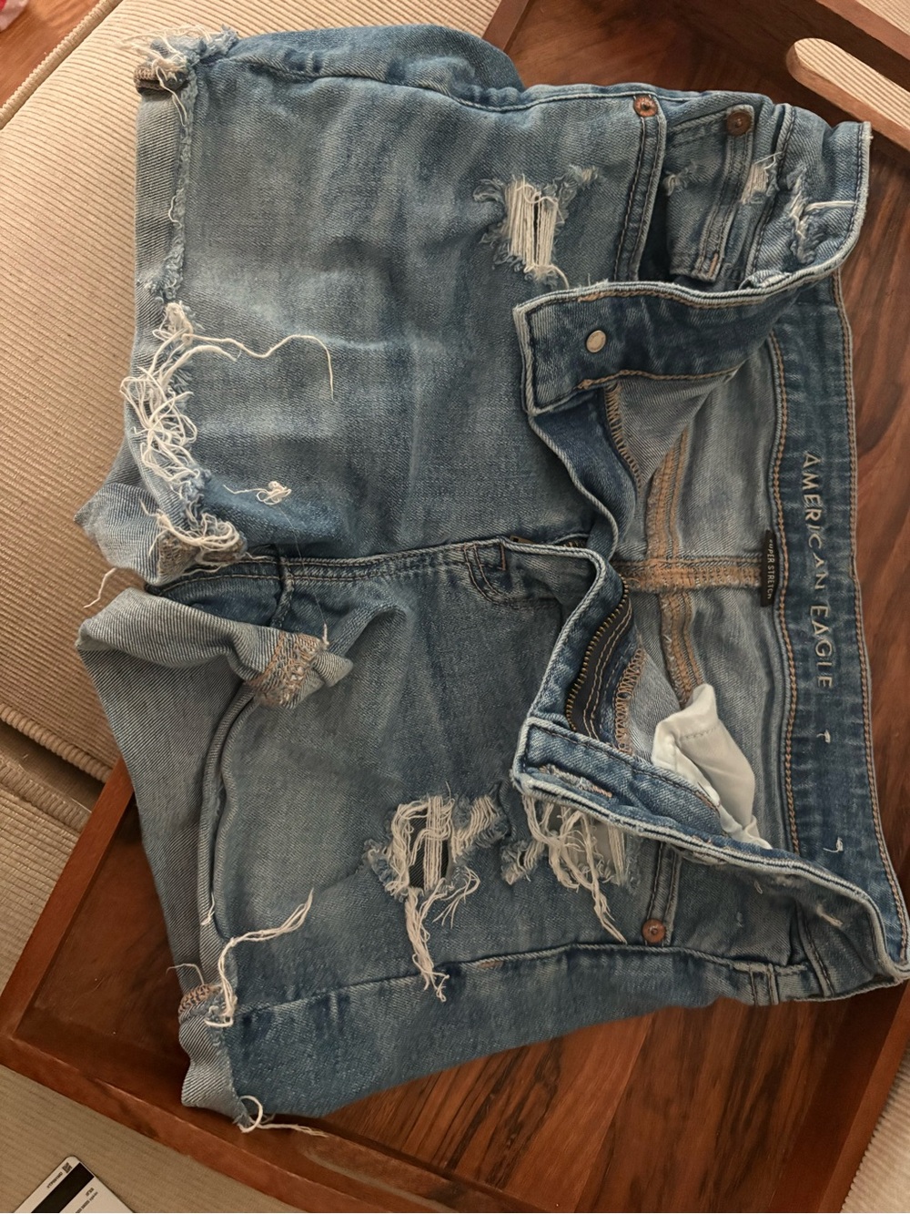 American Eagle Light Blue Denim Shorts with Contrast Stitching